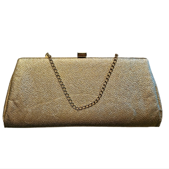 Vintage Gold Metallic Clutch Evening Bag Chain Handle 1960's 1950's - Picture 8 of 8